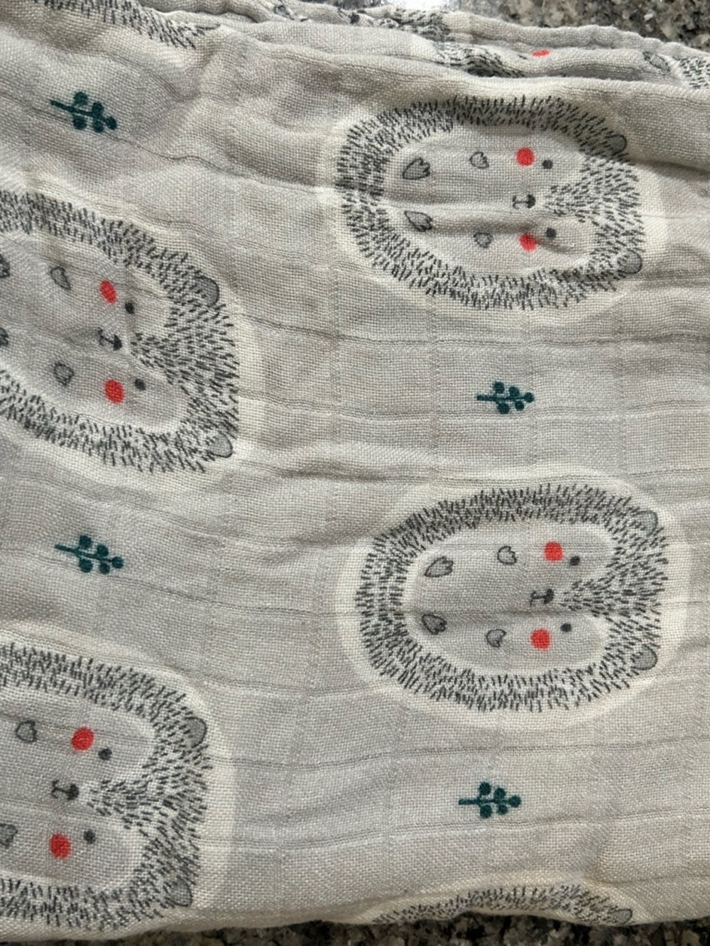 Tula White Muslin Hedgehog Print with Teal and Coral Accents